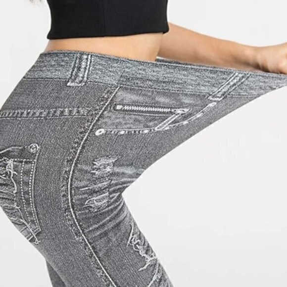 🛍️2 for $25 Sale🛍️ Faux Denim Jean Leggings‎ Slim Stretch FLEECE LINED XXS NEW - Picture 3 of 10